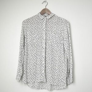 H&M white long sleeve button down black hearts 2